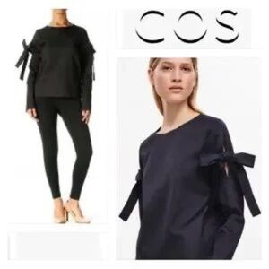 COS Women's Black Blouse with Sleeve Bows